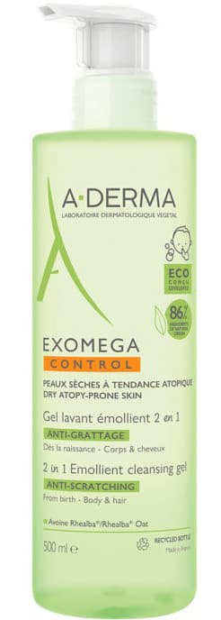 Адерма Очищающий гель 2-в-1 для тела и волос, (A-Derma, Exomega Control)