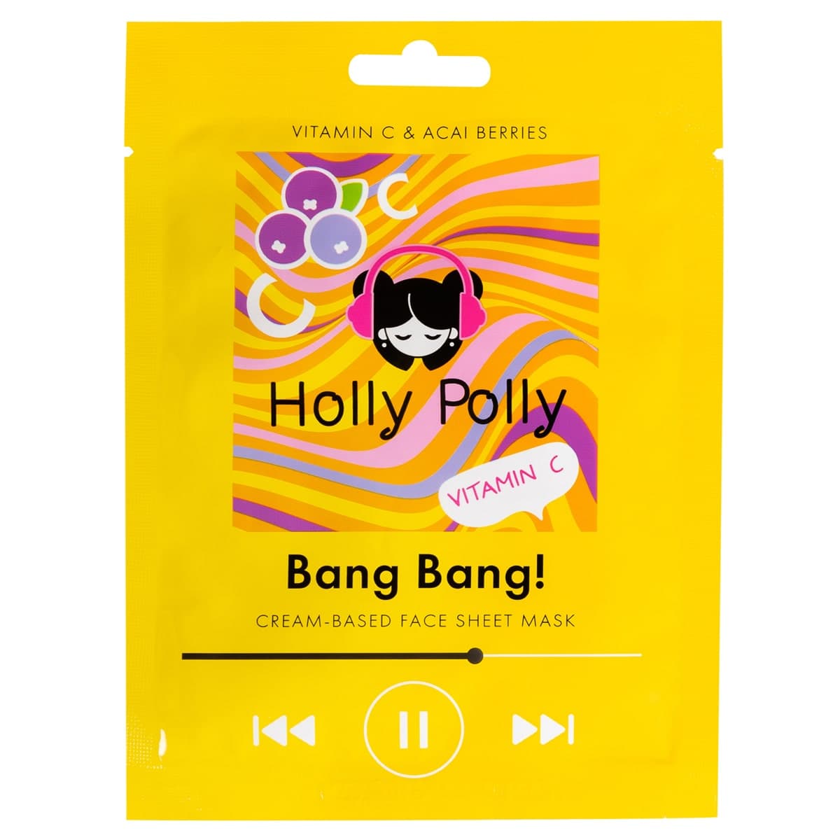 Холли Полли Витаминная тканевая маска с витамином С и ягодами асаи Bang Bang! на кремовой основе, (Holly Polly, Music Collection)