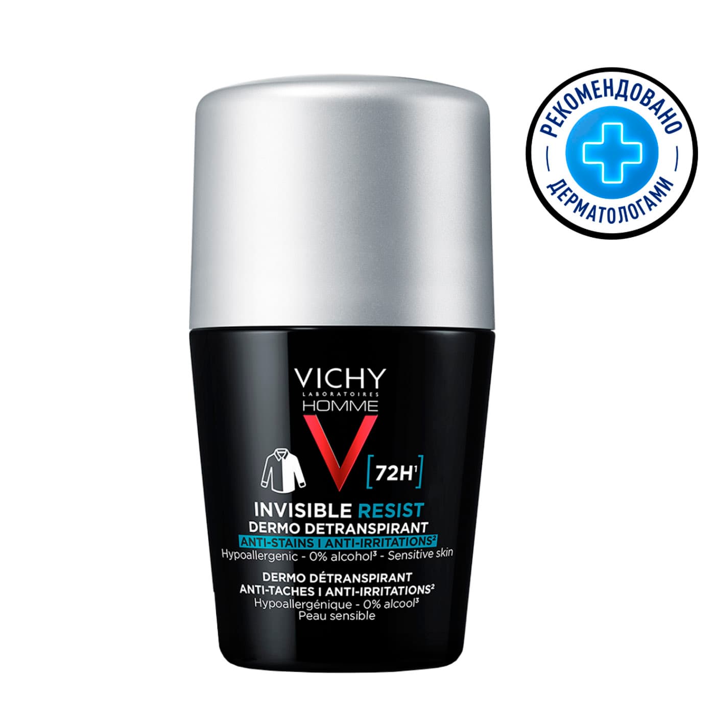 Vichy Homme Invisible Resist Дезодорант-антиперспирант шариковый против пятен 72 часа 1 шт