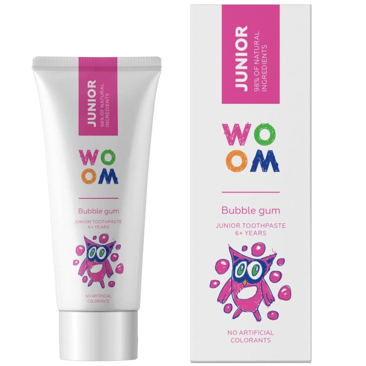 Вум Детская зубная паста со вкусом Bubble Gum с ксилитом и фтором 950 ppm 6+, (Woom, Для детей)